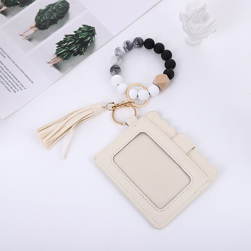 Wholesale Card Holder Pu Tassel Beads Bracelet Wallet Keychain